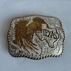 Large Gold and Silver Texas Eagle Belt Buckle Heavy Silver Plate on Jewelers